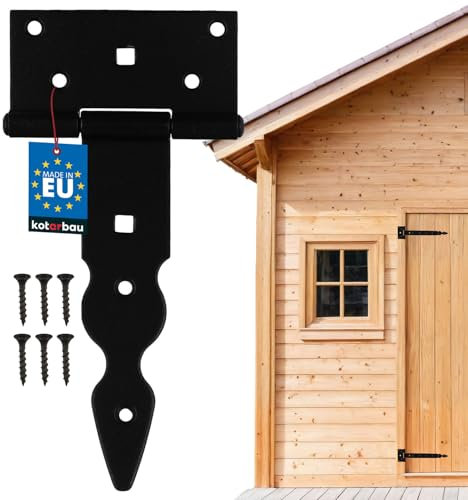 KOTARBAU® Bisagra de puerta en T 150mm, Acero, Negra, Herraje para puertas de jardín de madera, Bisagra apaisada para Cobertizo Granero, Bisagra decorativa para puerta abatible, Recubrimiento en polvo
