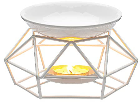 Zweipappel Lampe à Bougie parfumée en métal avec Support pour Bougie Chauffe-Plat(Blanc)