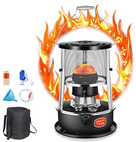 Petroleumofen für Innenraume Ohne Strom, 4.5l Petroleumheizer Verstellbare Höhe Petroleumheizung Portable Petroleum Heizung Heizer, Petroleumkocher für Camping Zeltheizung Kochen, Notheizun,Black