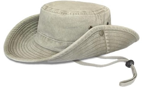 TOSKATOK® UPF 50+ Gorro Unisex Safari Outback de algodón Estilo Australiano con ala Ancha, Correa para la Barbilla Desmontable, Botones de presión Laterales y Rejillas de ventilación