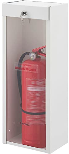 Global Industrial Lockable Steel Fire Extinguisher Cabinet with Breakable Glass Window, Surface Mount, Fits 10 Lbs. Extinguishers, 10W x 6D x 26H, White