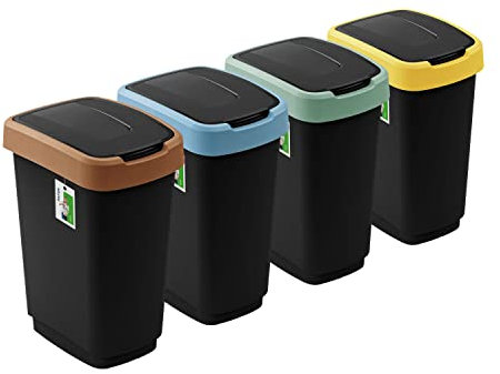 PAFEN 4x Mülleimer SET Mülltrennung 25L - 41 x 30 x 61,5cm - Abfallbehälter Mülltonne mit Spezialklappe Abfalleimer Abfalltonne Behälter für Recycling
