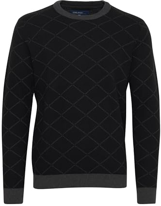 Blend BHNison Herren Strickpullover Feinstrick Pullover aus 100% Baumwolle, Größe:L, Farbe:Black (194007)