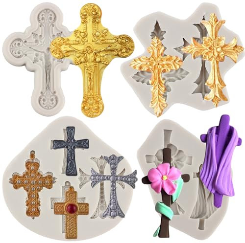 MYPRACS Dop kors silikonform kors fondant formar för dop tårta dekoration muffinsdekoration godis choklad tuggummi pasta polymerlera set med 4