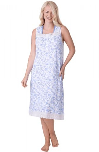 Camille 100% Cotton Sleeveless Women's Nightie | Below Knee Length Nightdress | Comfortable & Breathable Traditional Nighty With Button Fastening | Classic Nightwear |