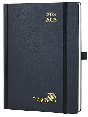 POPRUN Kalender 2025 Buchkalender (Aug.2024-Dez.2025) Hardcover, ca. A5 (22 x 16,5 cm), 17-Monate-Terminplaner, Wochenplaner 2025 mit Zertifiziertem Papier - Schwarz