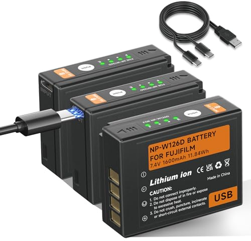 Mspalocell 3 Stück NP-W126S Akku USB 1600mAh mit USB Typ-C-Ladung,Kompatibel mit Fuji X-T100,X-T200,X100F,X100V,X-S10,X-A5,X-A10,X-E3,X-E4,X-Pro2,X-Pro3,X-T1,X-T2,X-T3,X-T10,X-T20,X-T30,X-T30 II