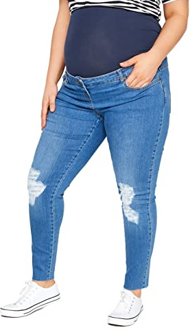Bump It Up Maternity Curve Light Ripped Stretch Ava Jeans with Comfort Panel - Women's - Plus Size Curve Blue