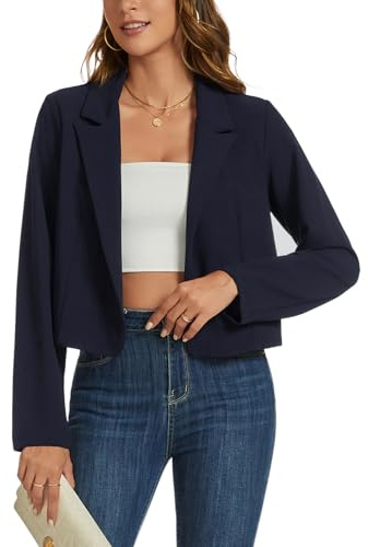 MINTLIMIT Cropped Blazer for Women Long Sleeve Notched Lapel Short Blazers Open Front Casual Work Office Blazer Suit Jacket, Navy Blue