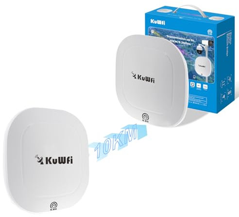 KuWFi Pont sans Fil Gigabit, 5.8GHz 8-10KM Pont WiFi Extérieur sans Fil avec Deux Ports LAN Gigabit Pont Point à Point Extérieur, Antenne de Gain 17dBi, 24V Alimenté par PoE, PtP/PtMP Plug and Play