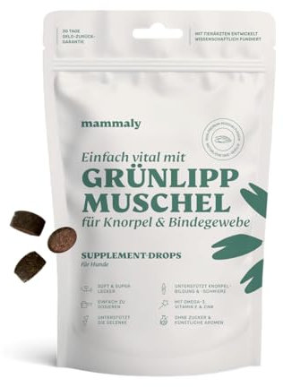 Grünlippmuschel Hund die Gelenktabletten von mammaly - ca. 60 Snacks für Hunde (110g) - Kann positiven Beitrag bei Arthrose leisten - Alternative zu Tabletten, Kapseln & Grünlippmuschelpulver