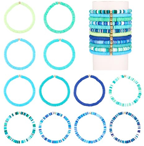 Beadthoven Lot de 12 bracelets de surfeur Heishi en argile polymère empilables multicouches de 6 mm pour femmes et filles