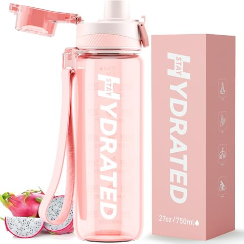 Mevoly Borraccia 750 ML, Borraccia Palestra con Orari per Bere, Borraccia Sportiva Motivazionale 0,75 L senza BPA, Antigoccia, Trasparente Bottiglia Acqua per Ufficio, Scuola, Trekking