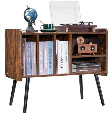 VEVOR Gabinete Tocadiscos de 2 Niveles Soporte para Tocadiscos con Capacidad hasta 220 Álbumes Gabinete para Discos de Vinilo de Madera Estantes Extraíbles y Altura Ajustable para Sala de Estar