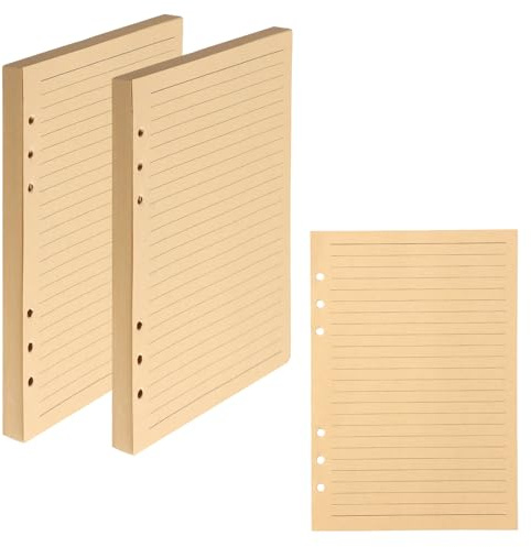 2-pack A5 kraftpapper påfyllning 160 ark, 6 hål A5-inlägg påfyllningsbart papper stansat påfyllningsdyna, lösa blad planeringsinlägg A5-papper för anteckningsbok ringpärmar, 100 gsm, 14,2 x 20,9 cm,