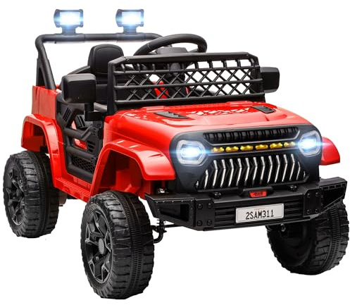 AIYAPLAY Coche Eléctrico para Niños de +3 Años Coche Eléctrico Infantil de Batería 12V con Mando a Distancia Velocidad Ajustable USB Faros Bocina Rojo