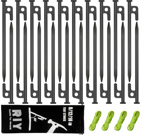 20 Pack 8 inch Tent Stakes Heavy Duty Metal Tent Pegs for Camping Steel Tent Pegs Unbreakable and Inflexible
