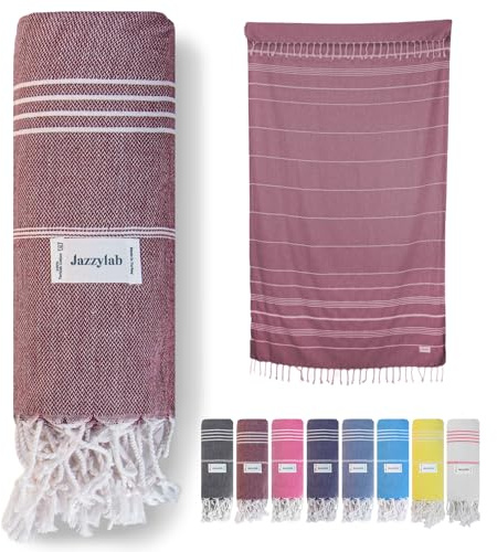 Sultan Toalla Hammam | Pestemal 100% algodón con patrón de Rayas clásicas | Secado rápido, Ligera y compacta | Versátil para Playa, Sauna, SPA y Viaje | Burdeos, 90x180 cm