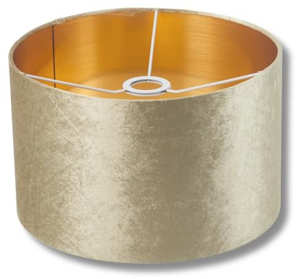 Lampenschirm, Trommel, Samt, modern, 45 cm Blasses Grün, mit goldfarbenem Futter, für Tisch-, Boden- und Hängelampen, für Wohnzimmer und Schlafzimmer, E27, E14, 60 W Maxi.