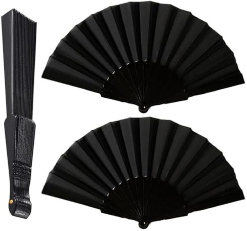 Yingjie 2 Pcs Black Folding Hand Fan,Hand Fan Folding,Chinese hand fan folding,Black Hands Fans,folding Paper Fans,for Women Men,Cosplay Props Wedding Party Decoration Birthday,Cosplay Props.