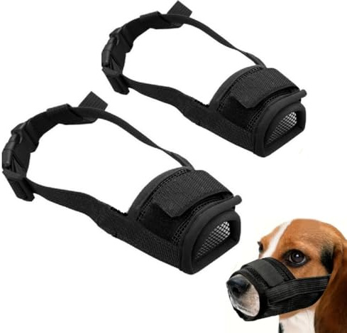 2 Museruole per Cani in Rete Morbida, Taglie Piccola e Media, Nero, Protezione Anti-Morso e Anti-Abbai, Materiale Traspirante, Regolabile per Cani di Taglia Piccola e Media