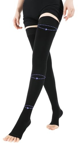 InfiniZer Compression Socks for Men Women, Thigh High Graduated Support Stockings 20-30 mmHg, Open Toe Circulation Sleeves for Travel, Sports, and Daily Wear