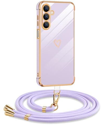 Mkej Fodral kompatibelt med Samsung Galaxy A16 5G, fodral med band, galvaniskt silikon mobiltelefonfodral med hjärta kärlek design, avtagbar och justerbar mobiltelefonkedja för Samsung Galaxy A16 5G