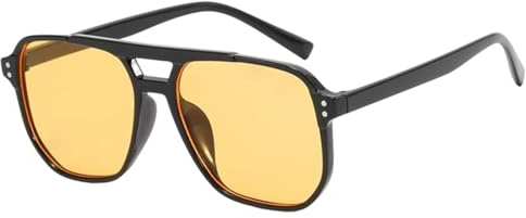 CERCTLA Retro Pilot Double Bridge Rectangle Sunglasses, 70s Retro Sunglasses Womens Mens, Orange Tinted Lens Glasses, UV400 Protection for Outdoor Driving Fishing Running Sports and Travel