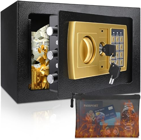 Vankarr Caja Fuerte Pequeña,Cofre Electrónica con Cerradura Digital,Caja Fuerte Empotrable,caja fuerte con llave,31x20x20cm,Para Seguridad en el Hogar, Almacenaje