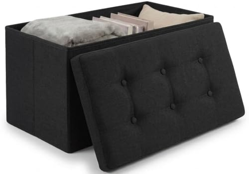 edihome, Puff Almacenaje Plegable, (38 x 76 x 38 cm), Baul, Otomana con Tapa – Banco de Tela Organizador y Asiento para Dormitorio y Pie de Cama (Negro, 38 x 76 x 38 cm)