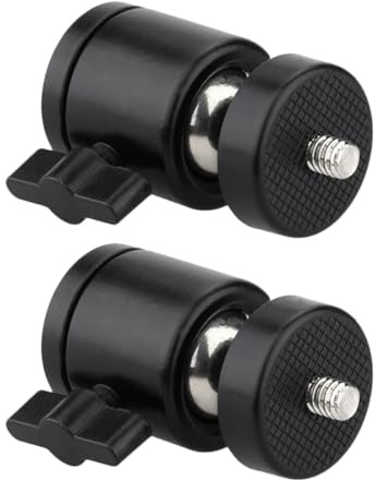 HOMSFOU Adaptador de Soporte de Iluminación y Montaje de Zapata para Trípode, Rótula de Bola Metálica Negra 1/4, 2 Piezas, Rotación de 360° para Cámaras, Flashes y Monitores en Grabación