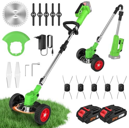 WIWOLER Desbrozadora Batería con Ruedas, Cortabordes Eléctrico 800W (Ver)
