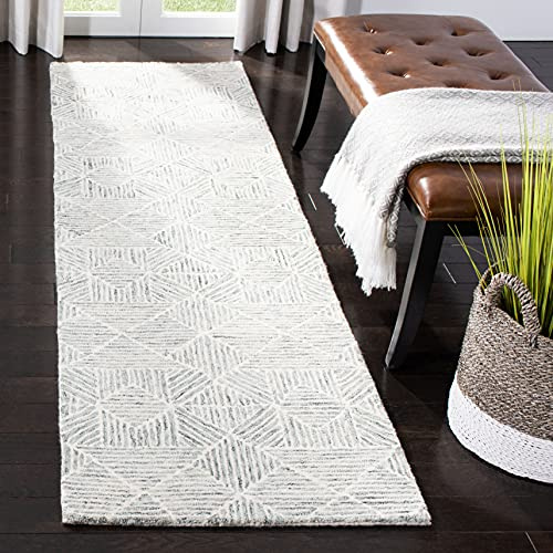 SAFAVIEH Abstract Collection Runner Rug - 2'3 x 8', Green & Ivory, Handmade Wool, Ideal for High Traffic Areas in Living Room, Bedroom (ABT763Y)
