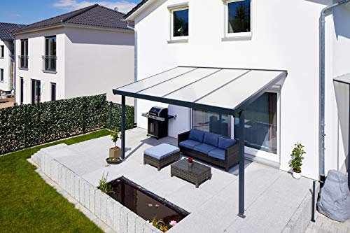 Gutta Terrassendach Premium | Tiefe 3060 mm | Anthrazit | Verschiedene Größen & Eindeckungen (Acryl Stegplatten 16 mm klima blue, 4102 x 3060 mm)