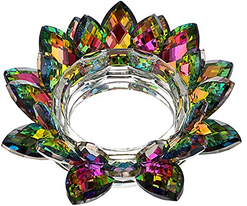 OwnMy Crystal Lotus Flower Candle Holder for Pillar Candle up to 3, Decorative Glass Lotus Petal Votive Candle Holder Tea Light Holder Candle Stand Candle Lamps for Home Decor Wedding Party, Colorful