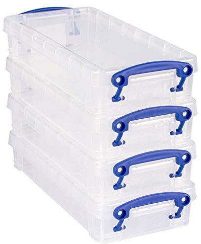 Really Useful Plastic Storage Box 0.55 Litre Clear (Pack of 4)