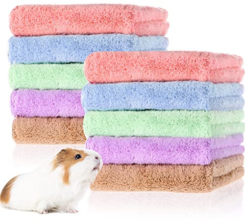 Tatuo 10 Stück Meerschweinchen Decken Fleece Haustier Decken Weiche Meerschweinchen Käfig Einlagen Haustier Schlafmatten Zubehör für Kleintier Hamster Welpe Katze (Gemischte Farben, 30 x 30 cm)