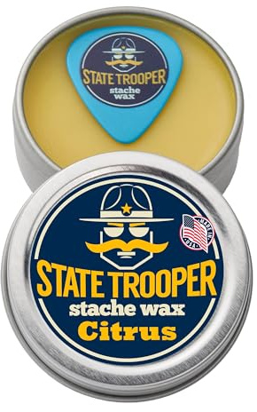 Mustache Wax for Men – All Day Hold & Control – Natural Styling Wax with Beeswax, Coconut Oil, Lanolin & Vitamin E – Fresh Citrus Scent – State Trooper