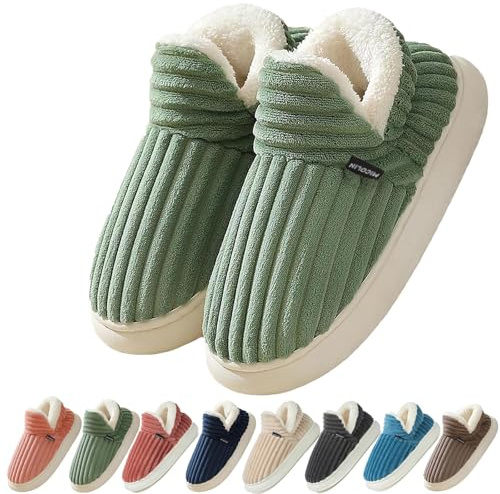 Coswind Pantofole Donna Uomo Invernali Ciabatte Calde Chiuse Peluche with Memory Foam Pelose Eleganti Comode Morbide Antiscivolo Verde 280