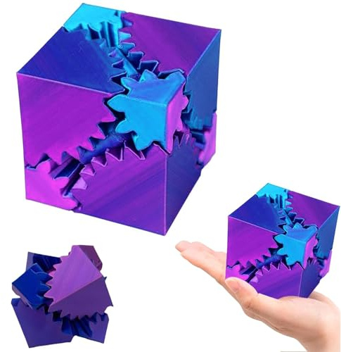 3D Gear Ball tryckt Gear Cube Fidget Ball Toy, roterande redskapsboll fidgetleksak, 3D-avslappningsleksak, sensorisk leksak för att lindra stress och ångest (kubisk)