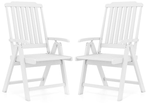 GIANTEX Gartenstuhl Klappbar, wetterfester Klappstuhl aus Kunststoff, Balkontisch mit Hochlehner & Armlehnen, Campingstuhl für Terrasse, Garten, Rasen, Veranda & Balkon, belastbarkeit 150 kg (Weiß)
