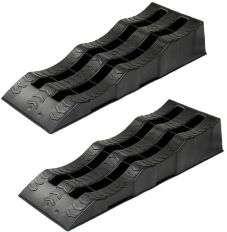 TRUTZHOLM 2 x Stufenkeil Auffahrkeil Ausgleichskeil mit Überfahrstopper 61 x 21 x 12 cm Kunststoff hochbelastbar 3,5 t Tragkrfat für Wohnmobil Camper PKW SUV Rutschfester Keil