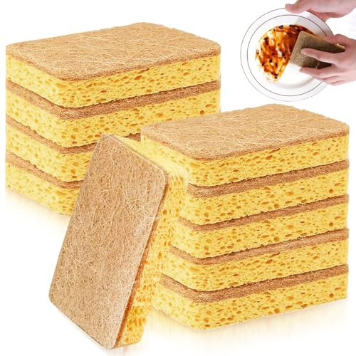 Eco Sponge, 10Pcs Biodegradable Washing Up Scrubber Sponges, Washing up Compostable Kitchen Dish Sponge Natural Cellulose Sponges Home Accessories for Kitchen Bathroom Household