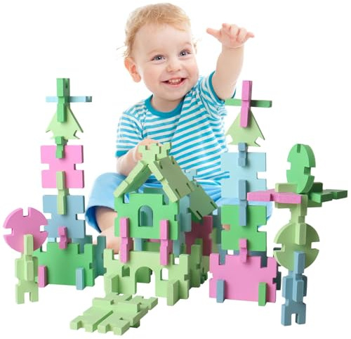 LETTERASHQP 74 Teile Bausteine Set Steckspiel Kinder Bausteine für Kinder ab 3 Jahr Konstruktionsspielzeug Bauklötze Holz Steckbausteine Geschenk Für Jungen Und Mädchen
