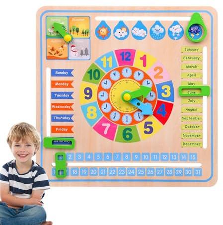 Genérico Reloj De Aprendizaje Parrra Iños | Reoj E Aprendiaje E Madera: Juguetes Educativos Preescolares Parra Niños Y Niñas para La Habitación D Los Niñs, Calendario E Bloques