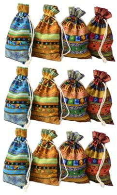 Hohopeti Diseño Pequeño y Práctico Bolsas de Algodón Cordón Estilo Étnico Retro 12 y Almacenamiento Packaging de Dulces para Regalos de Boda