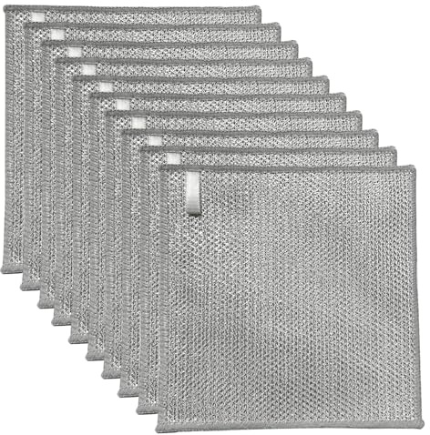 YinQin 10 PCS Triple Layer Stainless Steel Wire Cleaning Cloth for Cookware | Non-Scratch, 20x20cm, Metallic Mesh, Reusable, Hanging Loop Design, Quick Dry, Three Layer