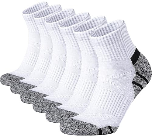 Stoeury Calcetines Cortos Hombre 6 Pares, Calcetines Hombre Tobilleros de Deporte con Algodón - Diseño Acolchado Anti-Ampollas, Soporte de Arco y Cuidado Anti-Fricción para Running y Tenis