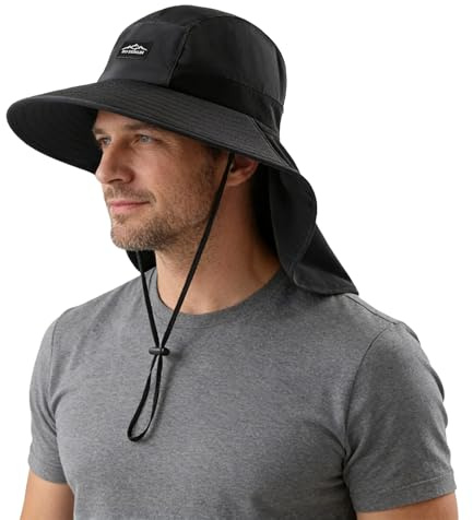 Geoyien Gorro Pescador Hombre, Sombrero Hombre Verano, Sombrero Pescador, Talla Universal, sin Distinción de Género, Alero Súper Grande, para Senderismo, Ciclismo, Playa, Pesca (Beige)