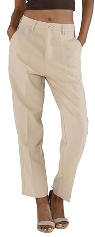 Nina Carter Pantalones chinos para mujer, corte ajustado, elegantes pantalones de tela en corte de cigarrillo con algodón elástico, pantalones de negocios y ocio con trabillas para cinturón, XXL